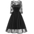 Retro Chiffon And Lace Dress #Midi Dress #Black #Retro Dress